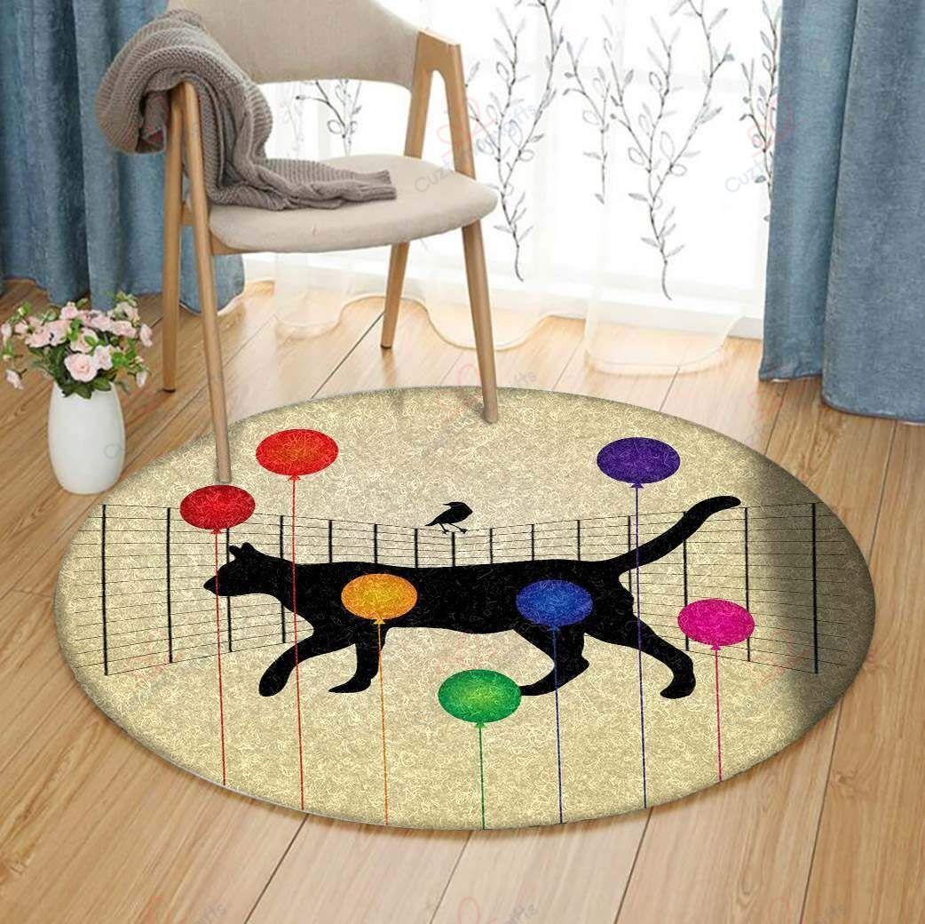 Cat Balloon Round Carpet Floor Rug Living Room Bedroom Decor Round Area Rug Carpet Cat Balloon Round Carpet Floor Rug Living Room Bedroom Decor Round Area Rug Carpet