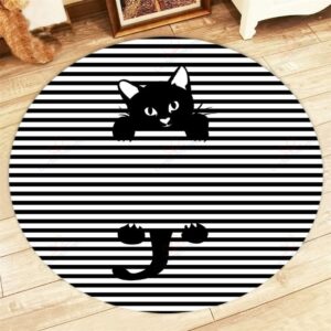 Cat Behind Line Round Carpet Floor Rug Living Room Bedroom Decor Round Area Rug Carpet