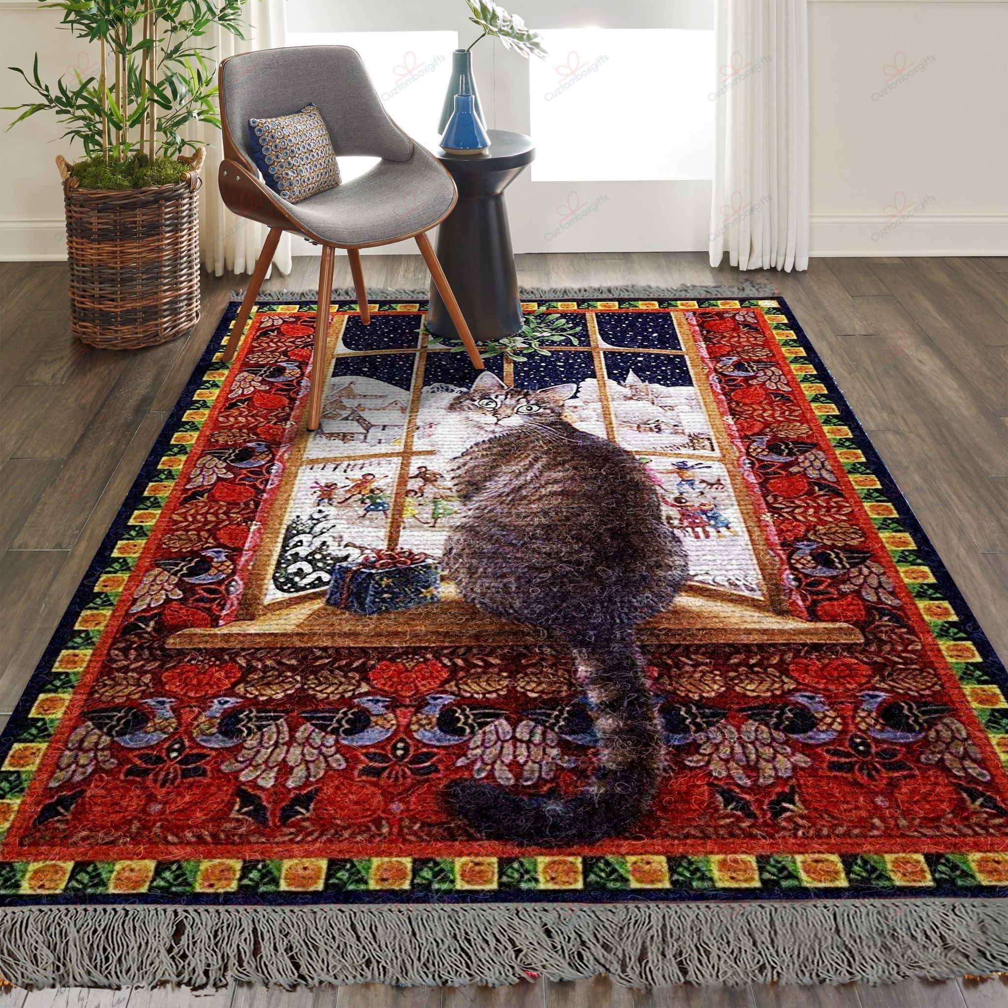 Cat Behind The Window In Christmas Rug Sport Decor Gift Floor Decor Living Room Carpet Rug Area Rug - e030770d7e67 Cat Behind The Window In Christmas Rug Sport Decor Gift Floor Decor Living Room Carpet Rug Area Rug - e030770d7e67