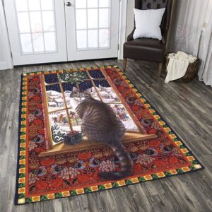 Cat Behind The Window In Christmas Rug Sport Decor Gift Floor Decor Living Room Carpet Rug Area Rug - 562ec1c2ba5a