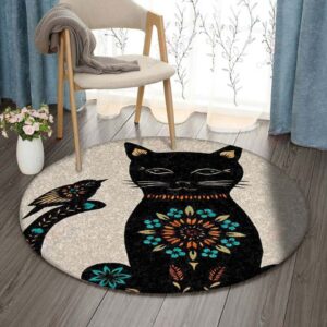 Cat Bird Flower Round Carpet Floor Rug Living Room Bedroom Decor Round Area Rug Carpet