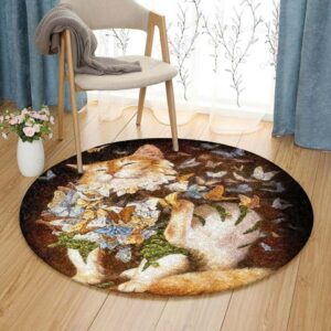 Cat Butterfly Round Carpet Floor Rug Living Room Bedroom Decor Round Area Rug Carpet