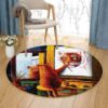 Cat Drawing Round Carpet Floor Rug Living Room Bedroom Decor Round Area Rug Carpet