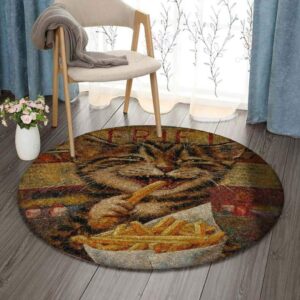 Cat Eating Round Carpet Floor Rug Living Room Bedroom Decor Round Area Rug Carpet