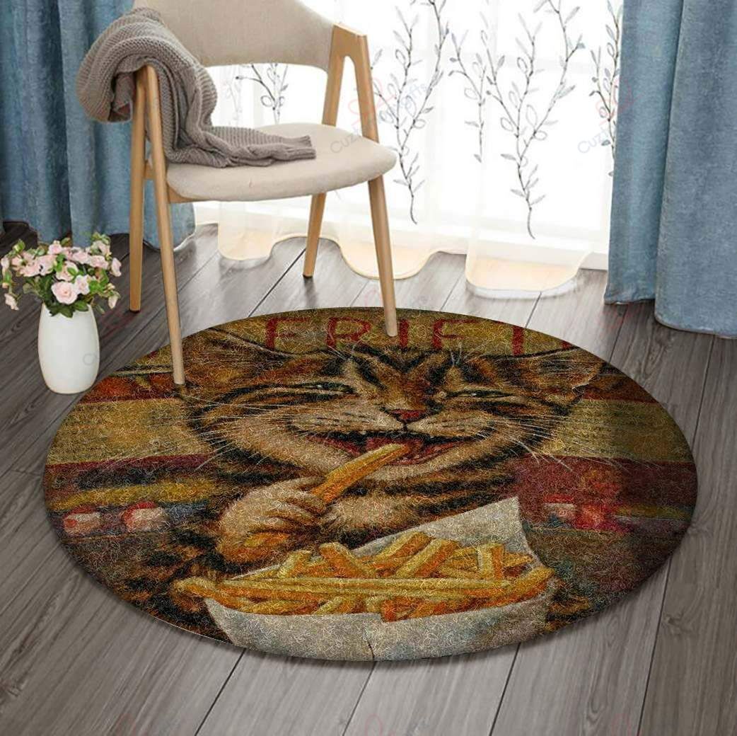 Cat Eating Round Carpet Floor Rug Living Room Bedroom Decor Round Area Rug Carpet Cat Eating Round Carpet Floor Rug Living Room Bedroom Decor Round Area Rug Carpet