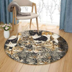 Cat Family 1 Round Carpet Floor Rug Living Room Bedroom Decor Round Area Rug Carpet