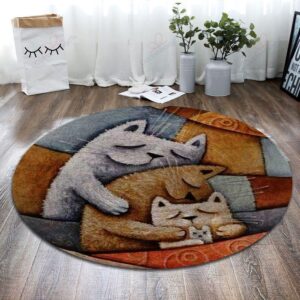 Cat Family Round Carpet Floor Rug Living Room Bedroom Decor Round Area Rug Carpet