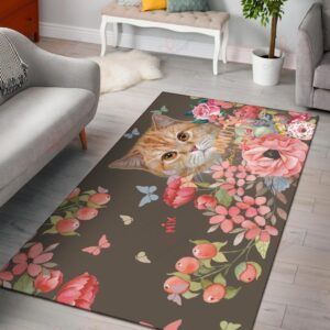 Cat Floral Rug Sport Decor Gift Floor Decor Living Room Carpet Rug Area Rug - a6e82042ccef