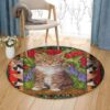 Cat Flowers 1 Round Carpet Floor Rug Living Room Bedroom Decor Round Area Rug Carpet