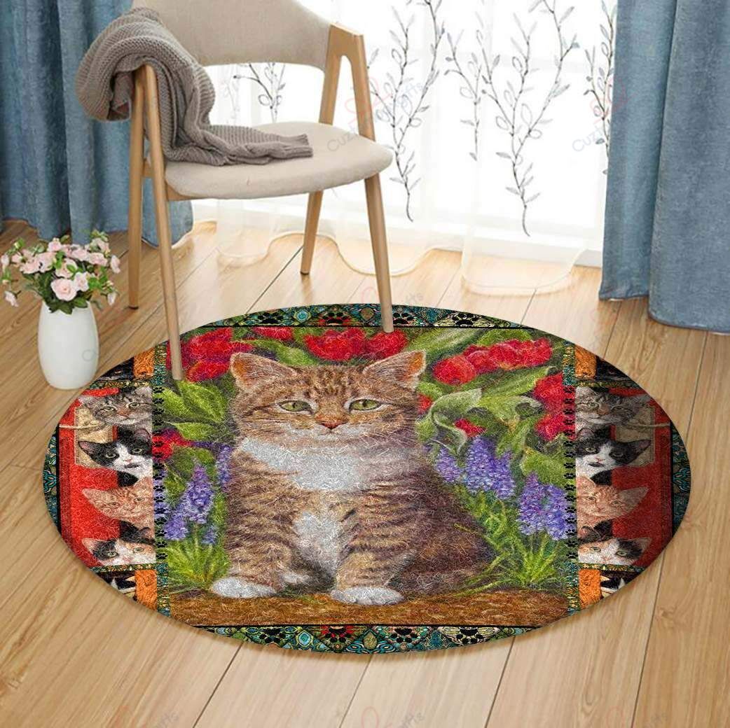 Cat Flowers 1 Round Carpet Floor Rug Living Room Bedroom Decor Round Area Rug Carpet Cat Flowers 1 Round Carpet Floor Rug Living Room Bedroom Decor Round Area Rug Carpet