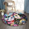 Cat Flowers 2 Round Carpet Floor Rug Living Room Bedroom Decor Round Area Rug Carpet