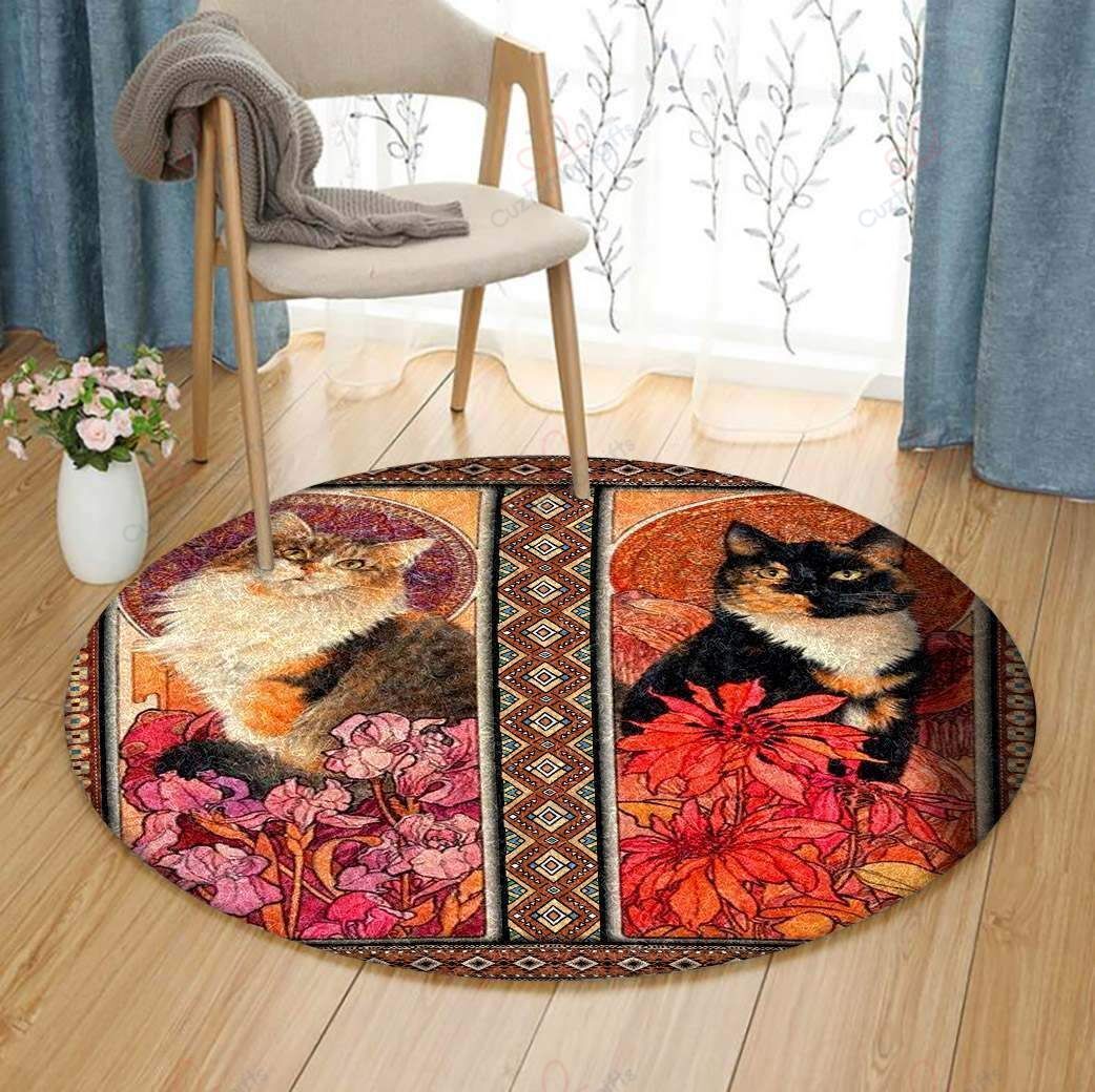 Cat Flowers 5 Round Carpet Floor Rug Living Room Bedroom Decor Round Area Rug Carpet Cat Flowers 5 Round Carpet Floor Rug Living Room Bedroom Decor Round Area Rug Carpet
