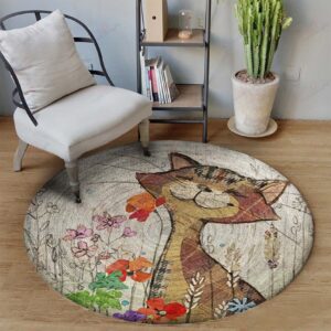 Cat Flowers Round Carpet Floor Rug Living Room Bedroom Decor Round Area Rug Carpet