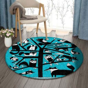 Cat Fox Bird Owl And Tree Round Carpet Floor Rug Living Room Bedroom Decor Round Area Rug Carpet