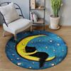 Cat Moon Round Carpet Floor Rug Living Room Bedroom Decor Round Area Rug Carpet
