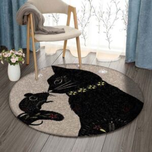 Cat Mouse Flower Round Carpet Floor Rug Living Room Bedroom Decor Round Area Rug Carpet