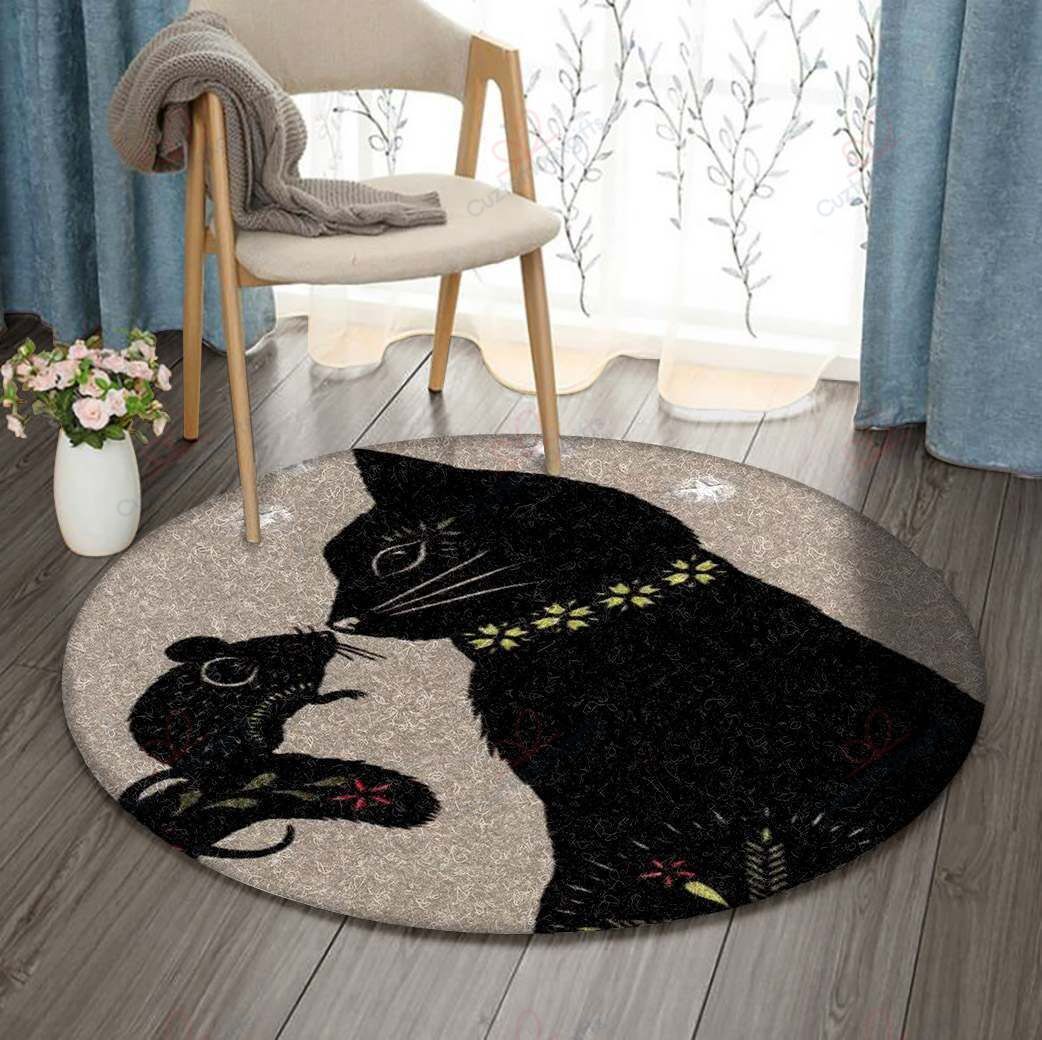 Cat Mouse Flower Round Carpet Floor Rug Living Room Bedroom Decor Round Area Rug Carpet Cat Mouse Flower Round Carpet Floor Rug Living Room Bedroom Decor Round Area Rug Carpet