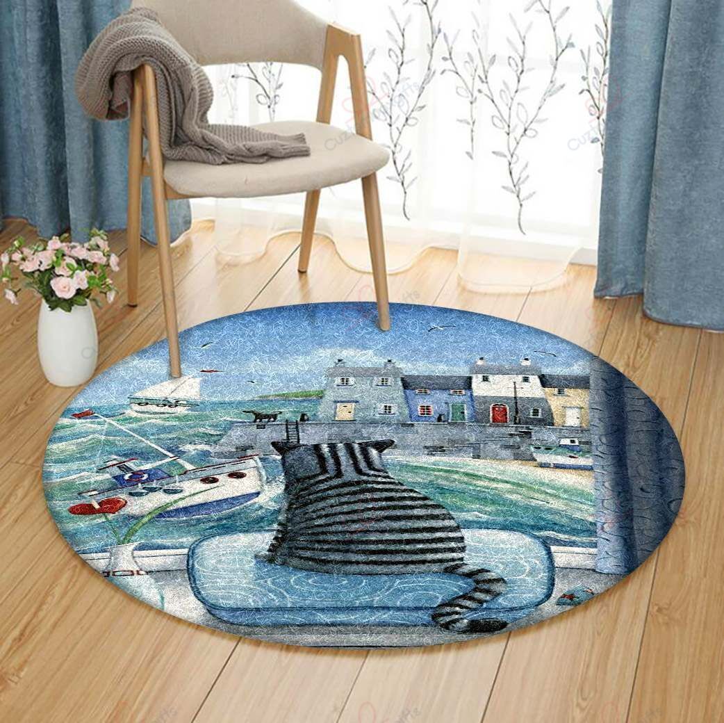 Cat Ocean Boat Round Carpet Floor Rug Living Room Bedroom Decor Round Area Rug Carpet Cat Ocean Boat Round Carpet Floor Rug Living Room Bedroom Decor Round Area Rug Carpet