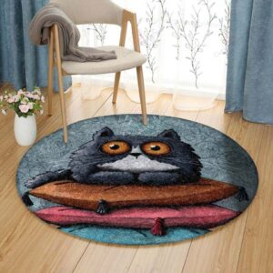 Cat On Pillow Round Carpet Floor Rug Living Room Bedroom Decor Round Area Rug Carpet