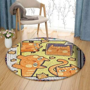 Cat Pattern 4 Round Carpet Floor Rug Living Room Bedroom Decor Round Area Rug Carpet