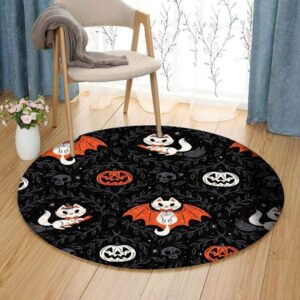 Cat Pumpkin Round Carpet Floor Rug Living Room Bedroom Decor Round Area Rug Carpet