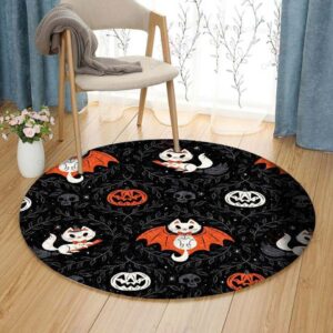 Cat Pumpkin Round Carpet Floor Rug Living Room Bedroom Decor Round Area Rug Carpet