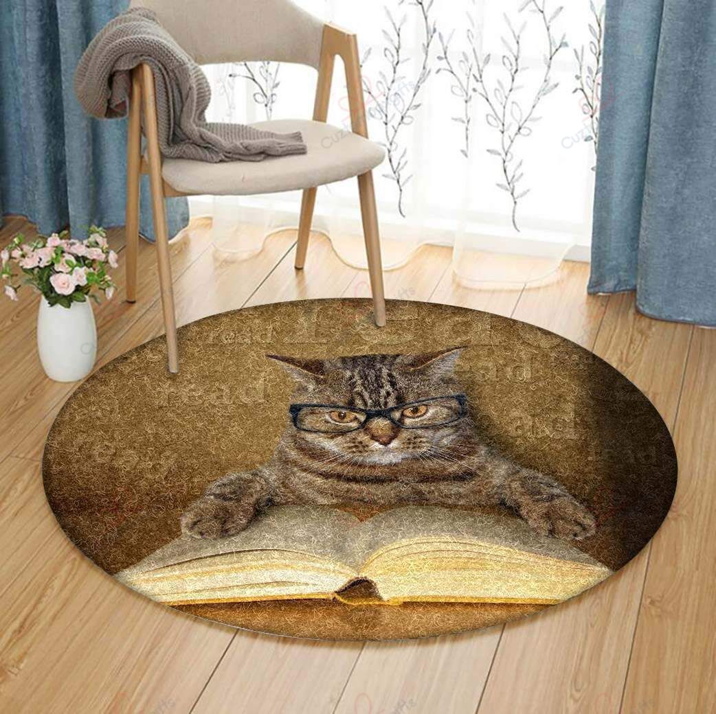 Cat Reading Book Round Carpet Floor Rug Living Room Bedroom Decor Round Area Rug Carpet Cat Reading Book Round Carpet Floor Rug Living Room Bedroom Decor Round Area Rug Carpet