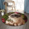 Cat Rose Round Carpet Floor Rug Living Room Bedroom Decor Round Area Rug Carpet