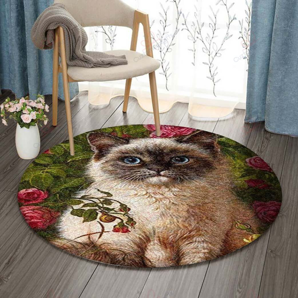Cat Rose Round Carpet Floor Rug Living Room Bedroom Decor Round Area Rug Carpet Cat Rose Round Carpet Floor Rug Living Room Bedroom Decor Round Area Rug Carpet