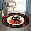 Cat Sitting In Pumpkin Round Carpet Floor Rug Living Room Bedroom Decor Round Area Rug Carpet