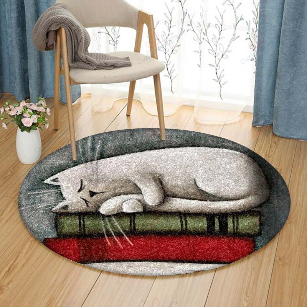 Cat Sleep On Book Round Carpet Floor Rug Living Room Bedroom Decor Round Area Rug Carpet Cat Sleep On Book Round Carpet Floor Rug Living Room Bedroom Decor Round Area Rug Carpet