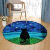 Cat Standing Beside River Round Carpet Floor Rug Living Room Bedroom Decor Round Area Rug Carpet
