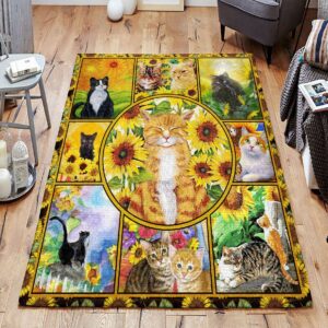 Cat Sunflower Rug Sport Decor Gift Floor Decor Living Room Carpet Rug Area Rug - 849614bcc427
