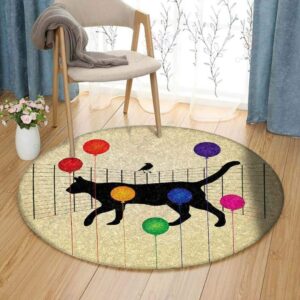 Cat With Color Balloon Round Carpet Floor Rug Living Room Bedroom Decor Round Area Rug Carpet
