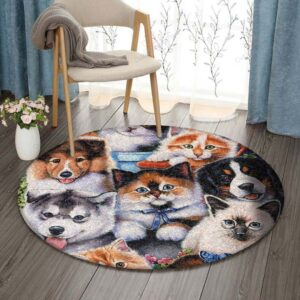 Cats And Dogs Round Carpet Floor Rug Living Room Bedroom Decor Round Area Rug Carpet