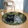 Cats In Flower Garden Round Carpet Floor Rug Living Room Bedroom Decor Round Area Rug Carpet