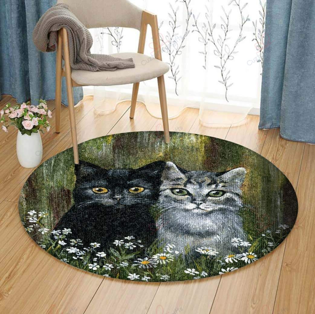 Cats In Flower Garden Round Carpet Floor Rug Living Room Bedroom Decor Round Area Rug Carpet Cats In Flower Garden Round Carpet Floor Rug Living Room Bedroom Decor Round Area Rug Carpet