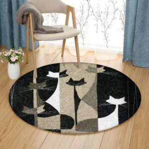Cats Pattern 2 Round Carpet Floor Rug Living Room Bedroom Decor Round Area Rug Carpet