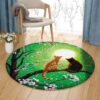 Cats Watching Moon On Tree Round Carpet Floor Rug Living Room Bedroom Decor Round Area Rug Carpet