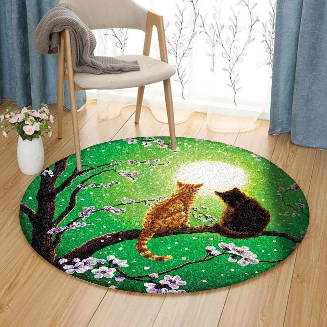 Cats Watching Moon On Tree Round Carpet Floor Rug Living Room Bedroom Decor Round Area Rug Carpet Cats Watching Moon On Tree Round Carpet Floor Rug Living Room Bedroom Decor Round Area Rug Carpet