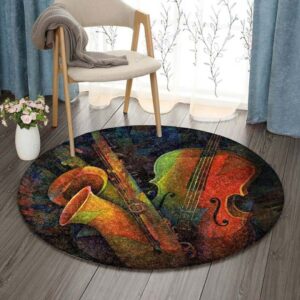 Cello And Saxophone Round Carpet Floor Rug Living Room Bedroom Decor Round Area Rug Carpet