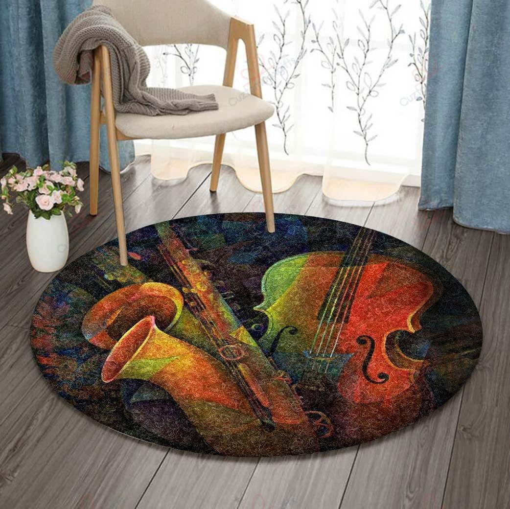 Cello And Saxophone Round Carpet Floor Rug Living Room Bedroom Decor Round Area Rug Carpet Cello And Saxophone Round Carpet Floor Rug Living Room Bedroom Decor Round Area Rug Carpet