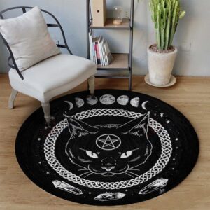 Celtic Black Cat Round Carpet Floor Rug Living Room Bedroom Decor Round Area Rug Carpet