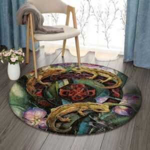 Celtic Geckos Dragonfly Butterfly And Flower Round Carpet Floor Rug Living Room Bedroom Decor Round Area Rug Carpet