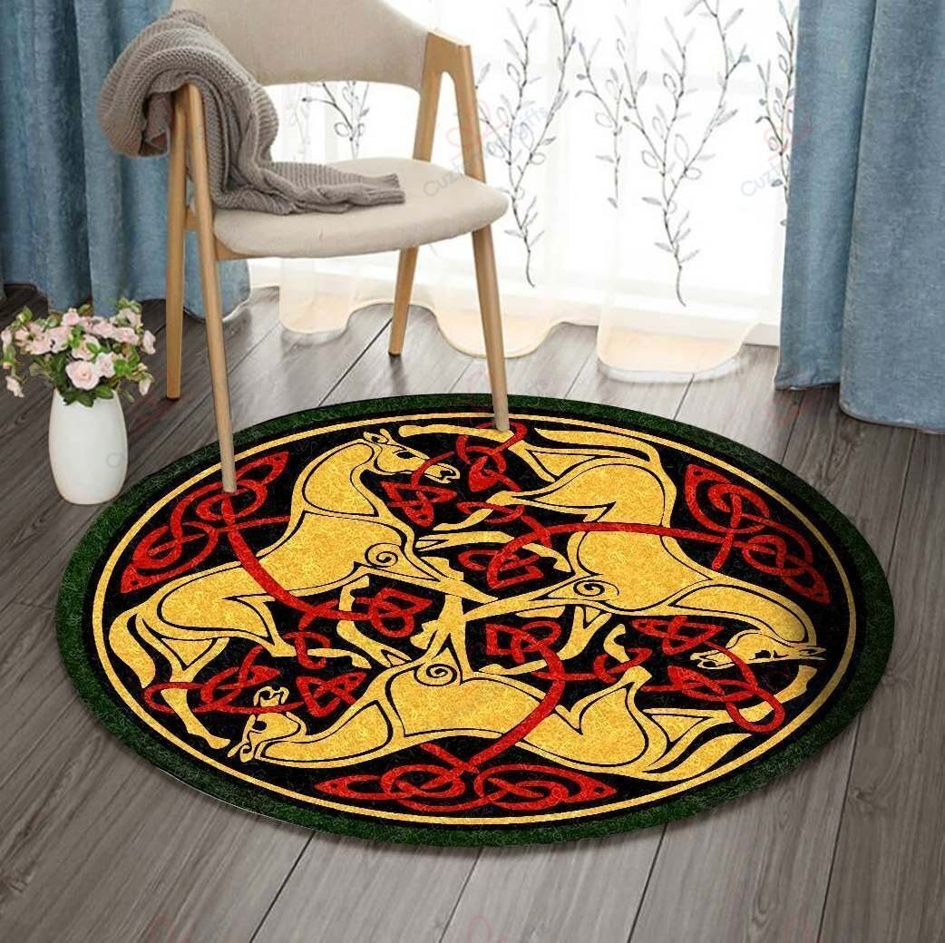 Celtic Horse Pattern Round Carpet Floor Rug Living Room Bedroom Decor Round Area Rug Carpet Celtic Horse Pattern Round Carpet Floor Rug Living Room Bedroom Decor Round Area Rug Carpet