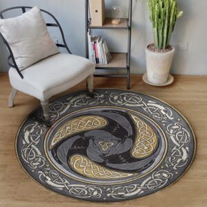 Celtic Raven Round Carpet Floor Rug Living Room Bedroom Decor Round Area Rug Carpet