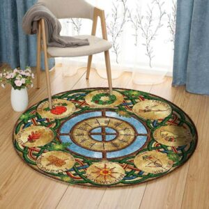 Celtic Wheel Of The Year Round Carpet Floor Rug Living Room Bedroom Decor Round Area Rug Carpet