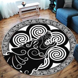 Celtic Wolf Round Carpet Floor Rug Living Room Bedroom Decor Round Area Rug Carpet