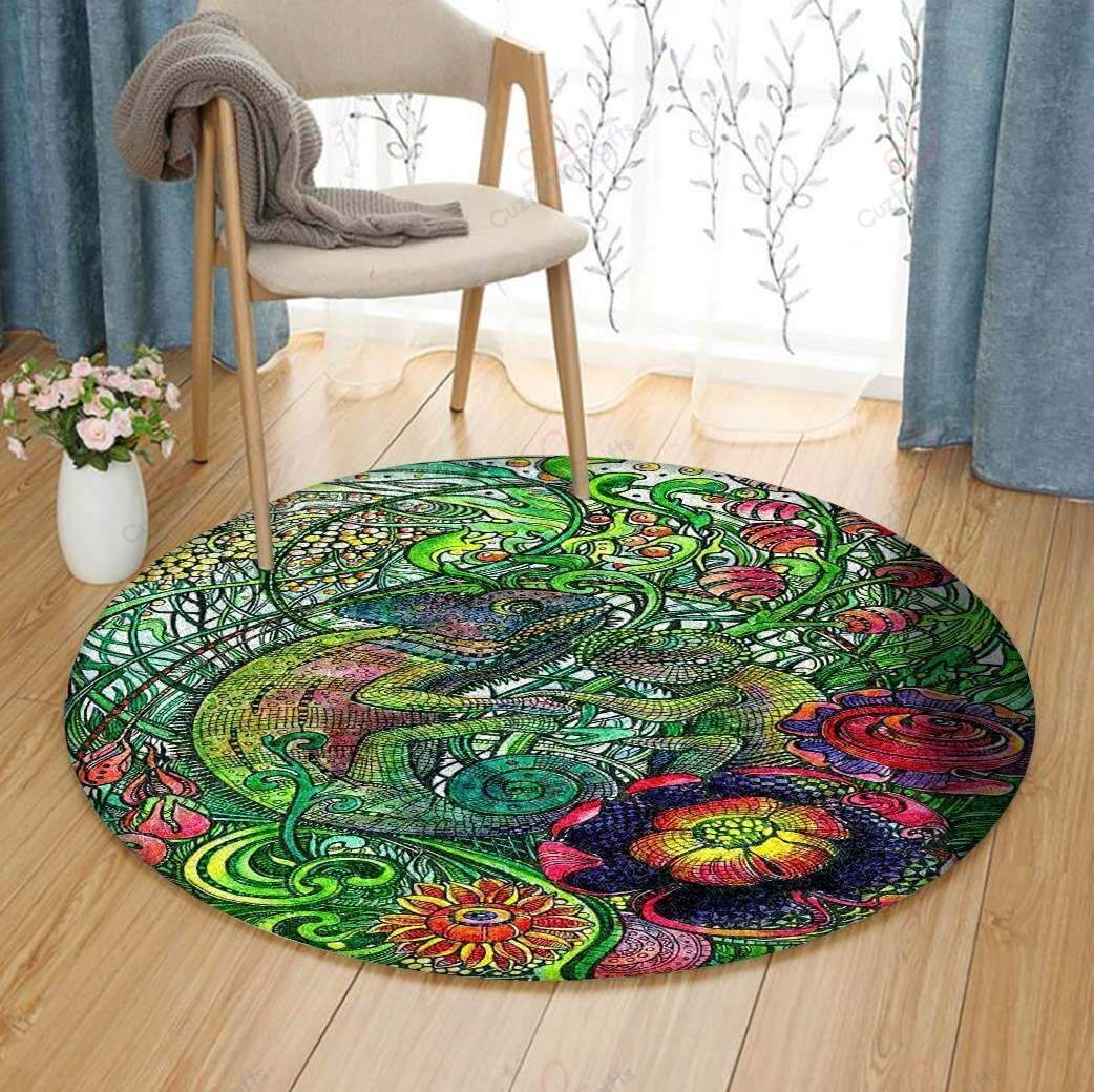 Chameleon Pattern Round Carpet Floor Rug Living Room Bedroom Decor Round Area Rug Carpet Chameleon Pattern Round Carpet Floor Rug Living Room Bedroom Decor Round Area Rug Carpet