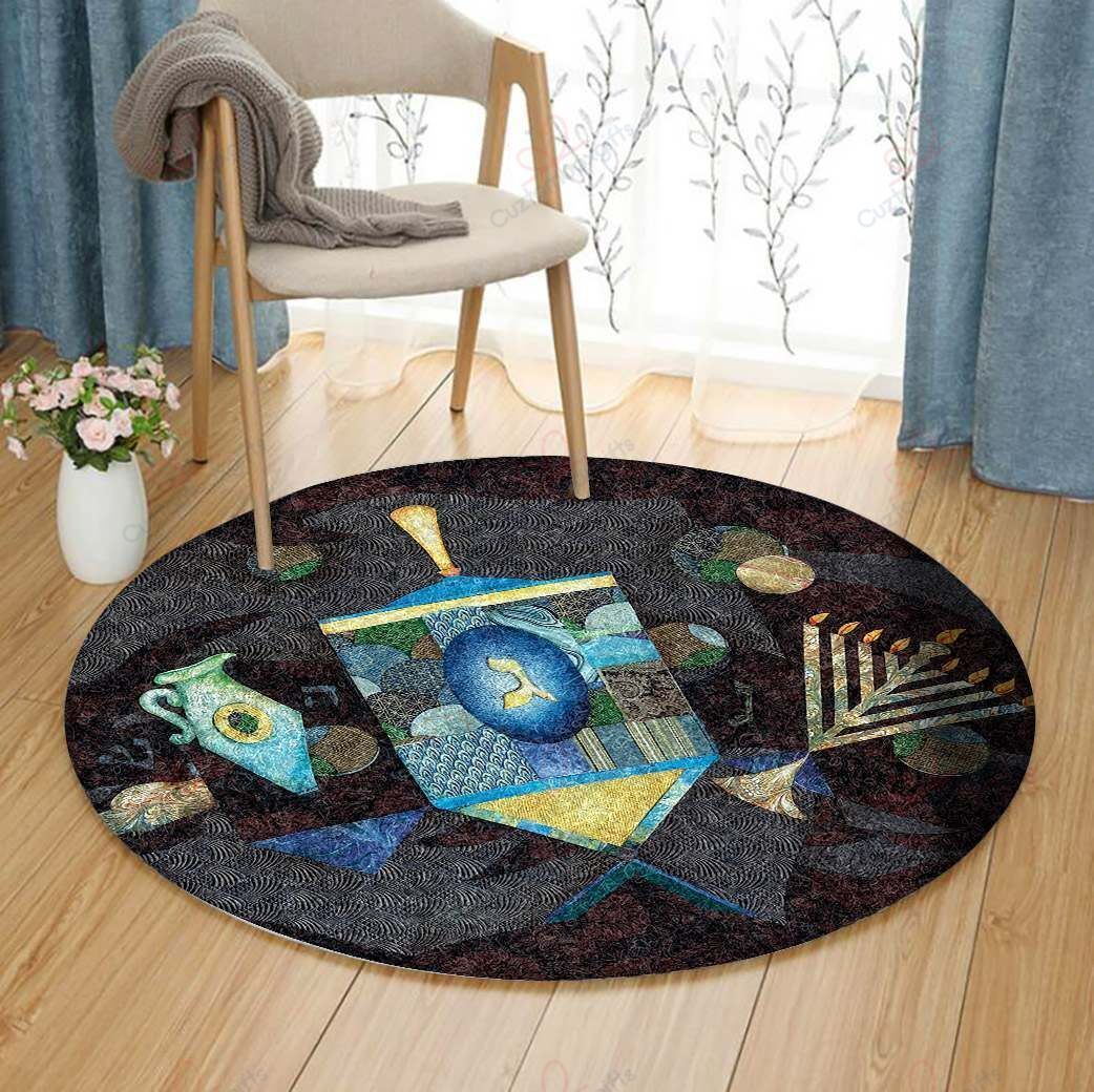 Chanukah Round Carpet Floor Rug Living Room Bedroom Decor Round Area Rug Carpet Chanukah Round Carpet Floor Rug Living Room Bedroom Decor Round Area Rug Carpet